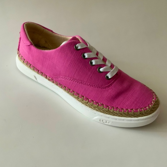UGG AUSTRALIA EYAN II PINK AZALEA CANVAS BOAT STYLE SNEAKERS Trainers Flat Shoes - Picture 12 of 16